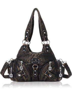Women's Bronze PU leather Zipper Multi-Pocket Small Hobo Shoulder Bag